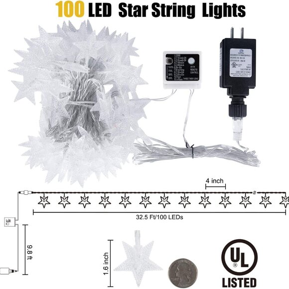Star String Lights Plug in - 33 ft 100 LED Star Fairy String Lights with Remote - Picture 2 of 9